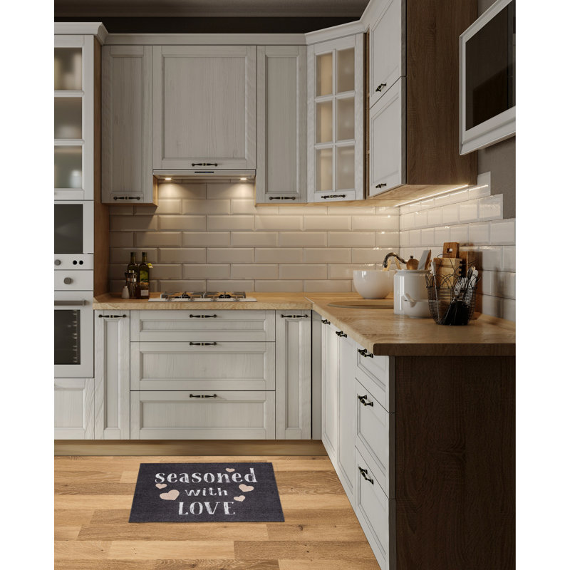 Aretzy Recylon Seasoned with Love Kitchen Mat, 50cm W x 75cm L, Dark Grey