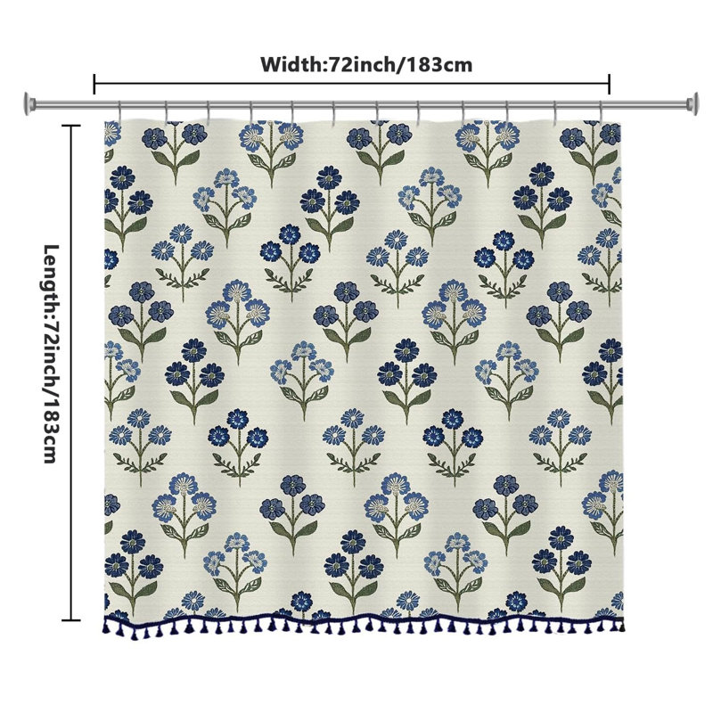 Rideau de douche Boho 72 x 72, Blanc / bleu / vert floral