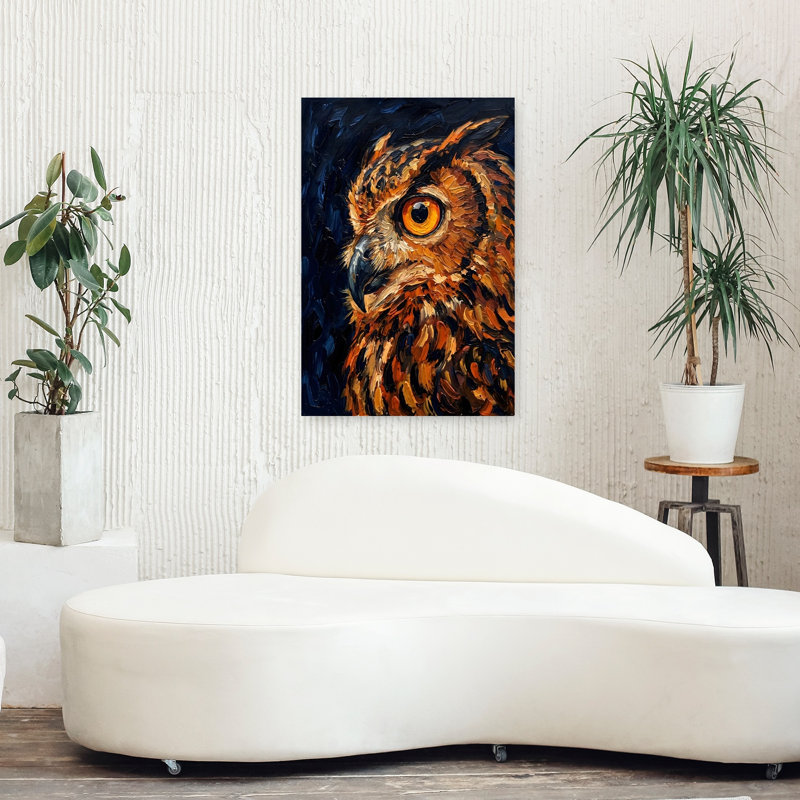 Majestic Owl Gaze Contemporary Bird Eagle Owl Portrait Wildlife Wall Art Print by HUGO - Wrapped Canvas Print