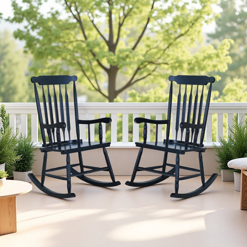 Chaise berçante d'extérieur en bois massif (ensemble de 2)