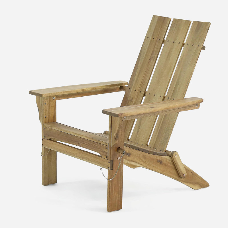 Damione Acacia Foldable Outdoor Adirondack Chair, Natural Stained