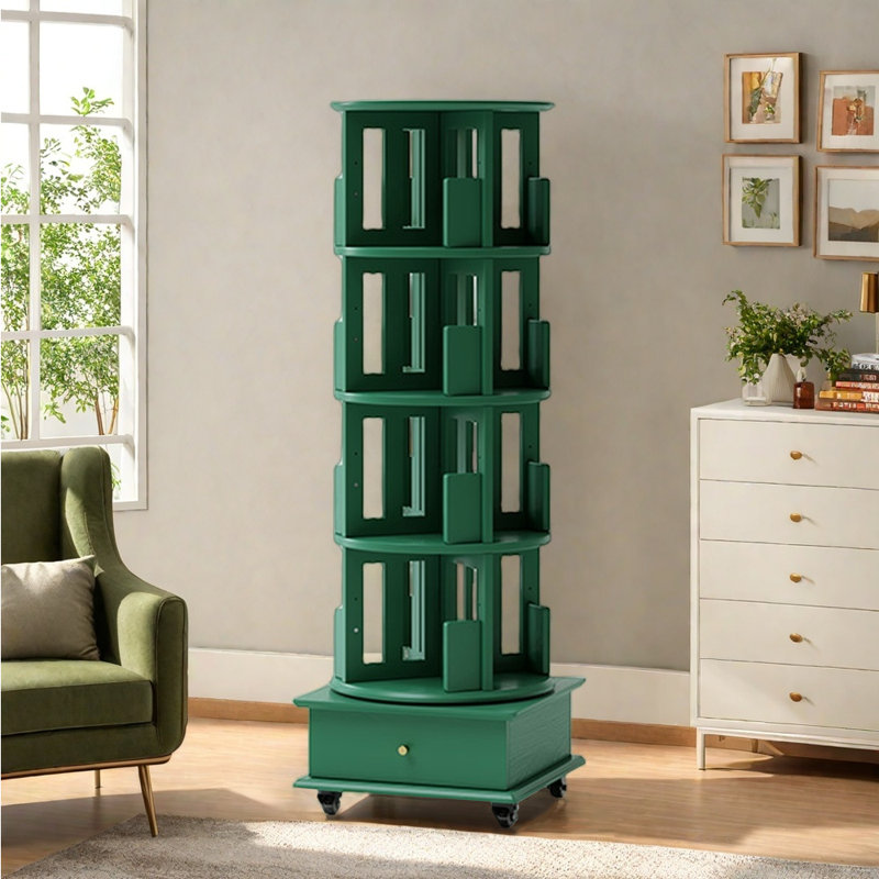Bibliothèque rotative de style moderne, (4 tablettes) H 59,25 po x l 19,29 po x P 19,29 po, Vert