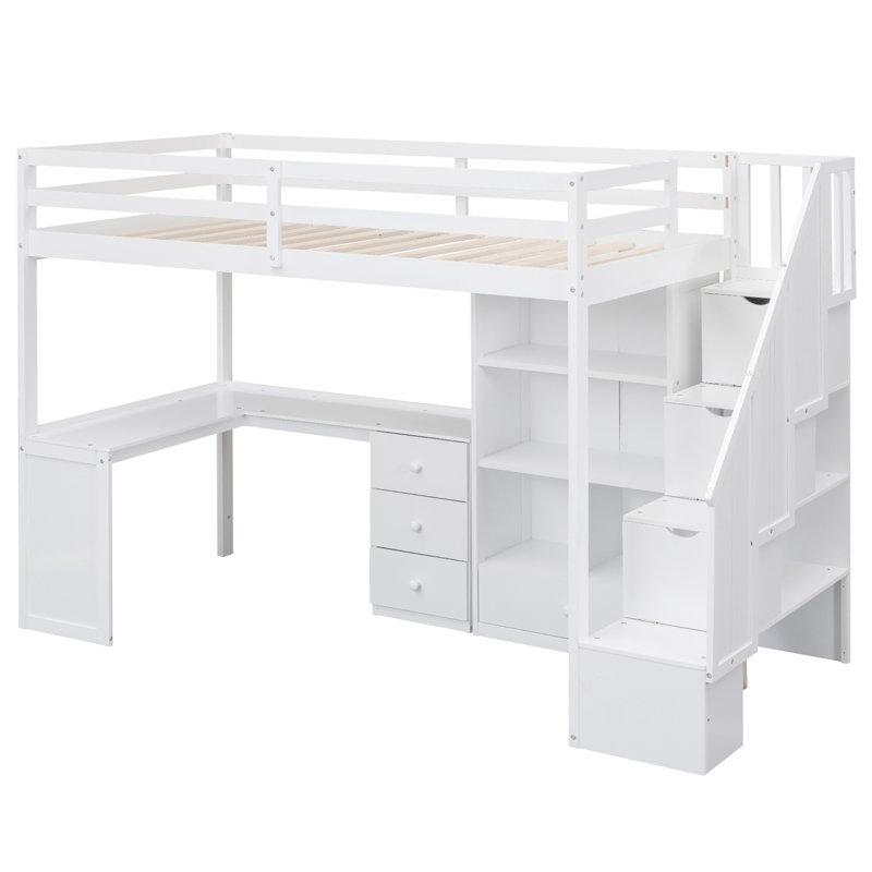 Gildo Kids Loft Bed with Drawers, White, Twin