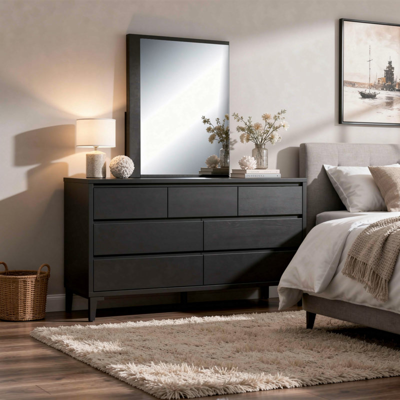 Miroir de coiffeuse Kena, cadre asymétrique gris métallique 2 tons
