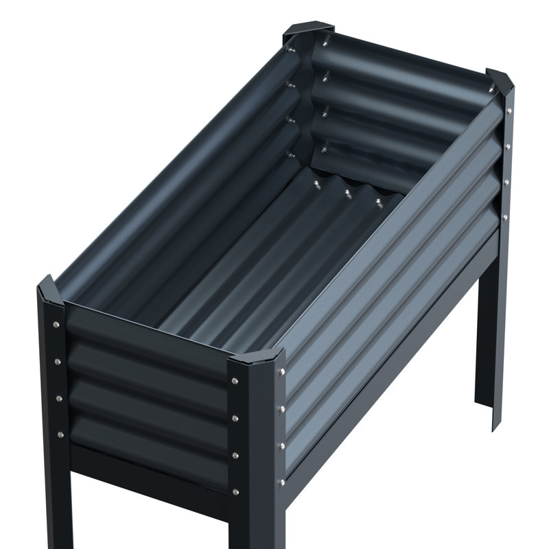 Raised Garden Bed with Legs, Galvanized Metal Elevated Planter Box for Vegetables & Flowers, Set of 2, Black