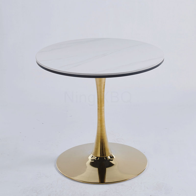 Table basse 31,5 "ronde en MDF avec table tulipe dorée et blanche Table de salle à manger Mid-Century pour 2 à 4 personnes avec table à piédestal et table de bout en céramique