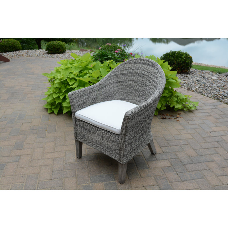 Vienna Wicker Outdoor Dining Armchair, Gray, Spectrum Sand Sunbrella® Plainweave