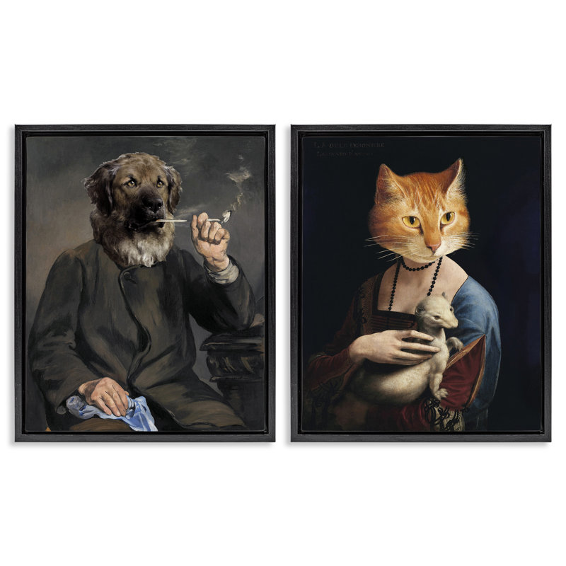  Ensemble de 2 reproductions d'art sur toile, H 21 po x l 17 po, Cadre flottant noir de jais