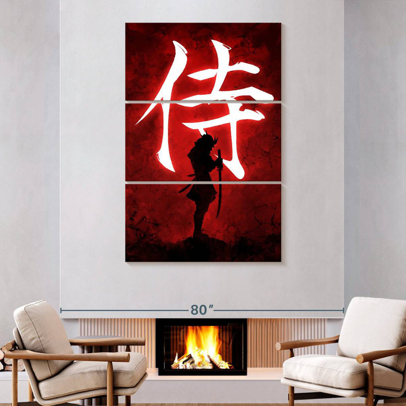 Leisha Samurai sur fond rouge, H 74 po x l 48 po