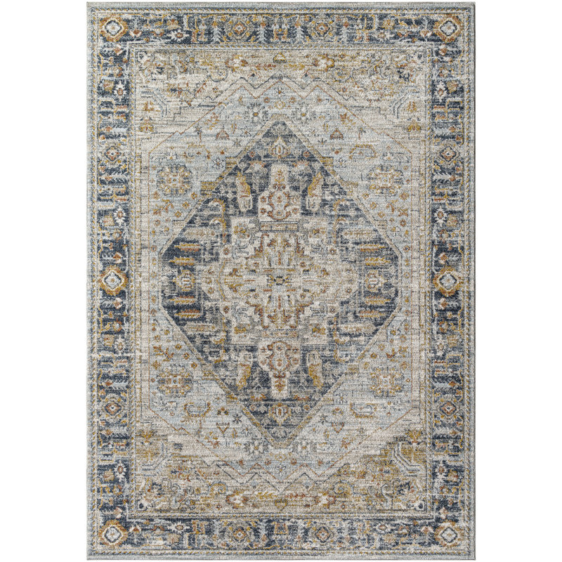 Tapis oriental en polyester tissé à la machine en gris, Rectangle 10 pi x 13 pi 11 po