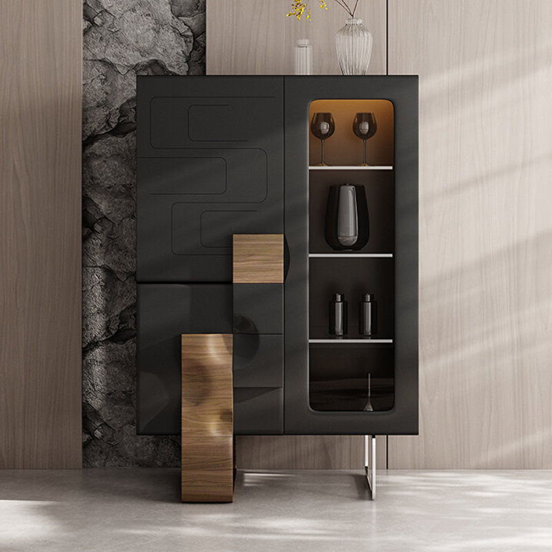Vitrines en bois manufacturé noir, H 51,18 po x l 39,37 po x P 15,75 po