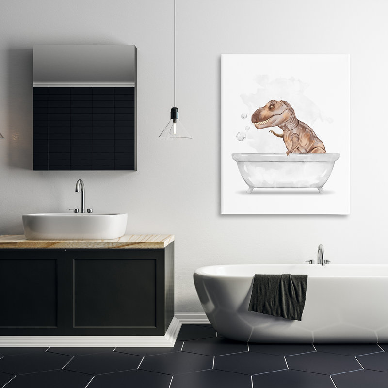 Dinosaure T-Rex dans un bain moussant blanc brun, H 48 po x l 36 po