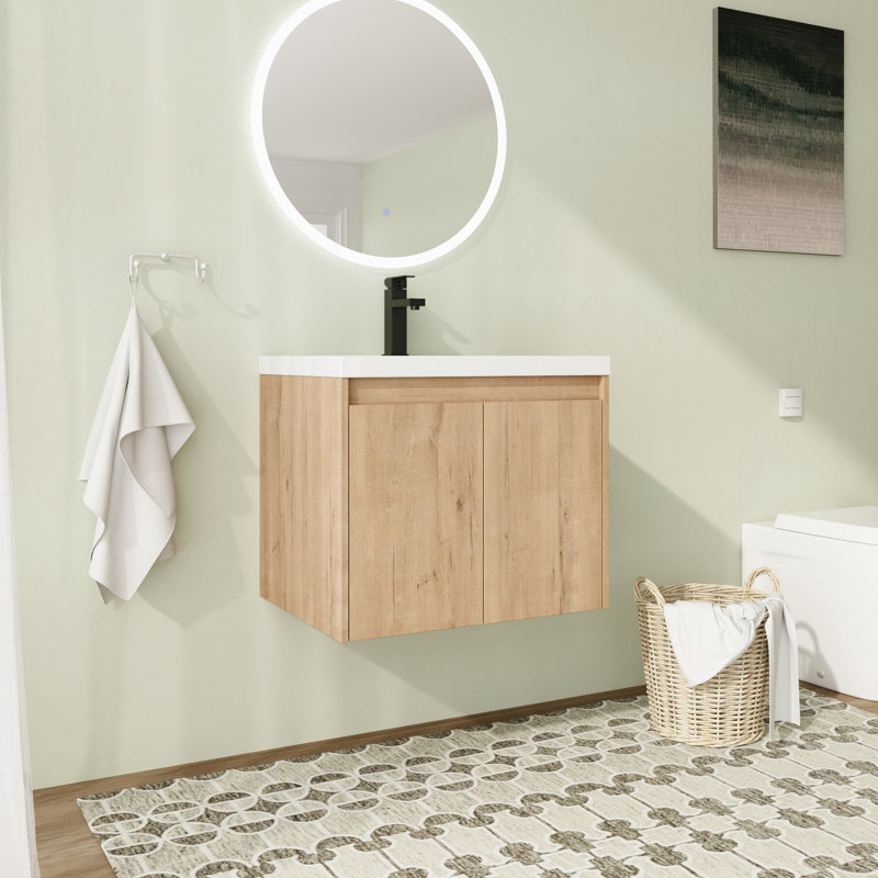 Meuble-lavabo mural 24 po avec plateau en résine et portes à fermeture en douceur 24 po