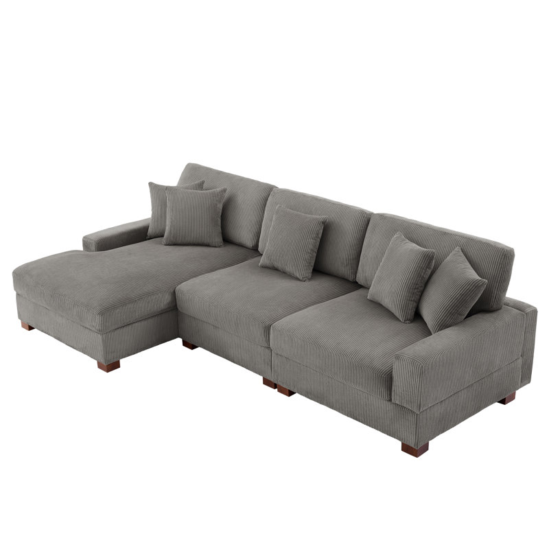 3 - Piece Upholstered Beige Corduroy Modular Sectional Sofa with Pillow Back and Solid Wood Legs, Right Hand Facing