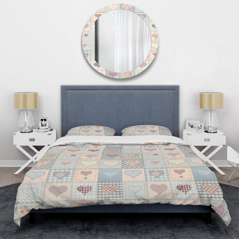 Ensemble de housse de couette à motif crème Love Patchwork, Housse de couette pour très grand lit et 2 très