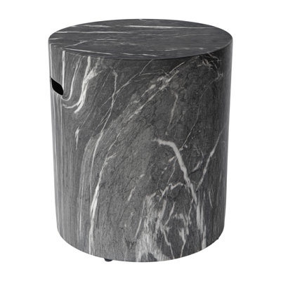 Lightweight MGO Outdoor Side Table 15.7'' in W, Smooth Cylindrical Outdoor End Table, Modern Garden Small Garden Stool For Patio, Backyard, Dark Grey Marble