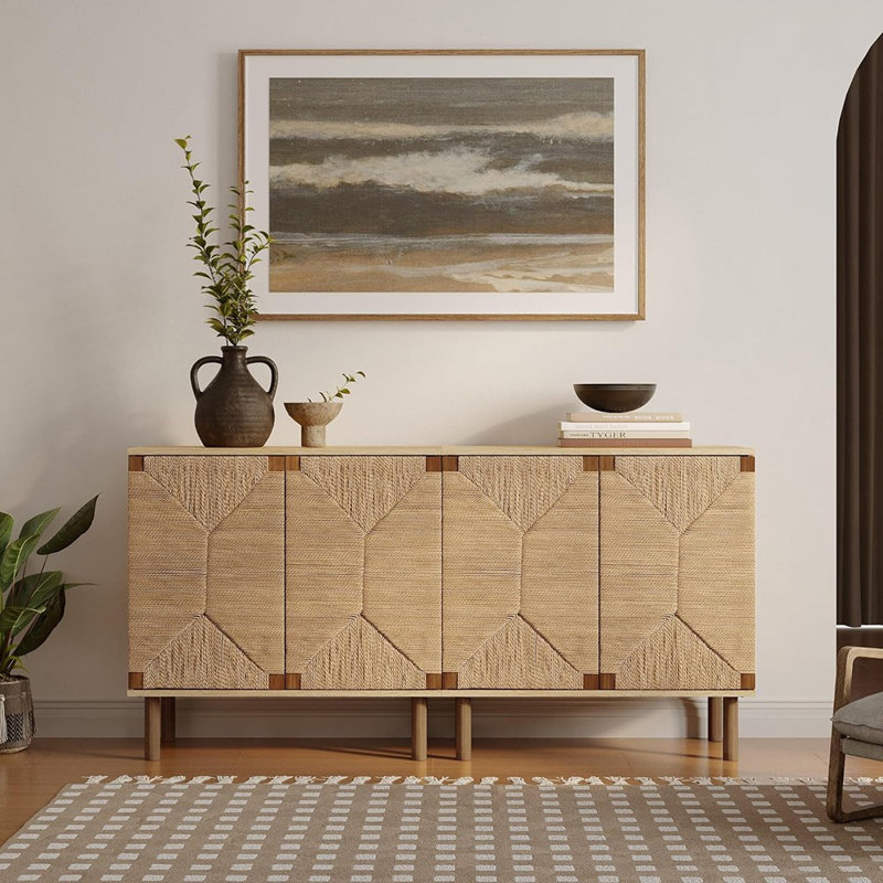 Buffet Seagrass Boho, petit rangement Mid-Century