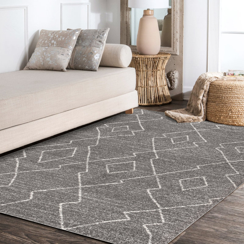 Bradsher Moroccan Beni Souk Gray/Cream Rug, Rectangle 7'9" x 10'