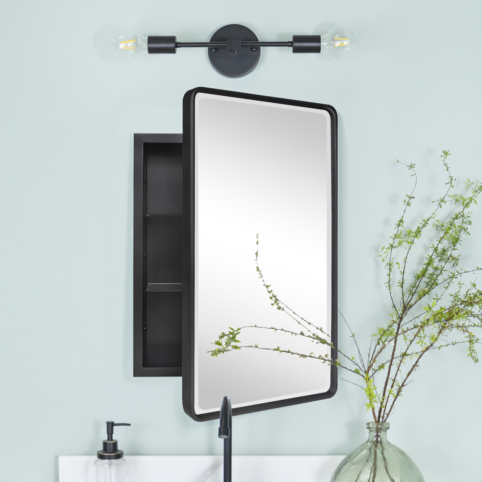 Recessed Medicine Cabinet, Black, 36" H x 24" W