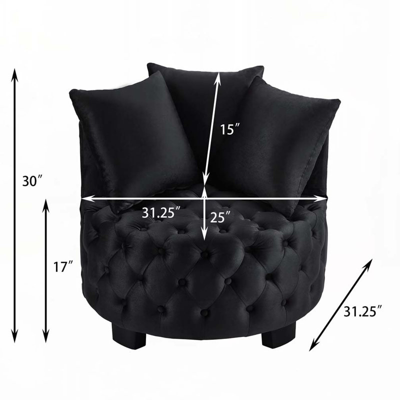 Chaise pivotante rembourrée et capitonnée, Velours noir