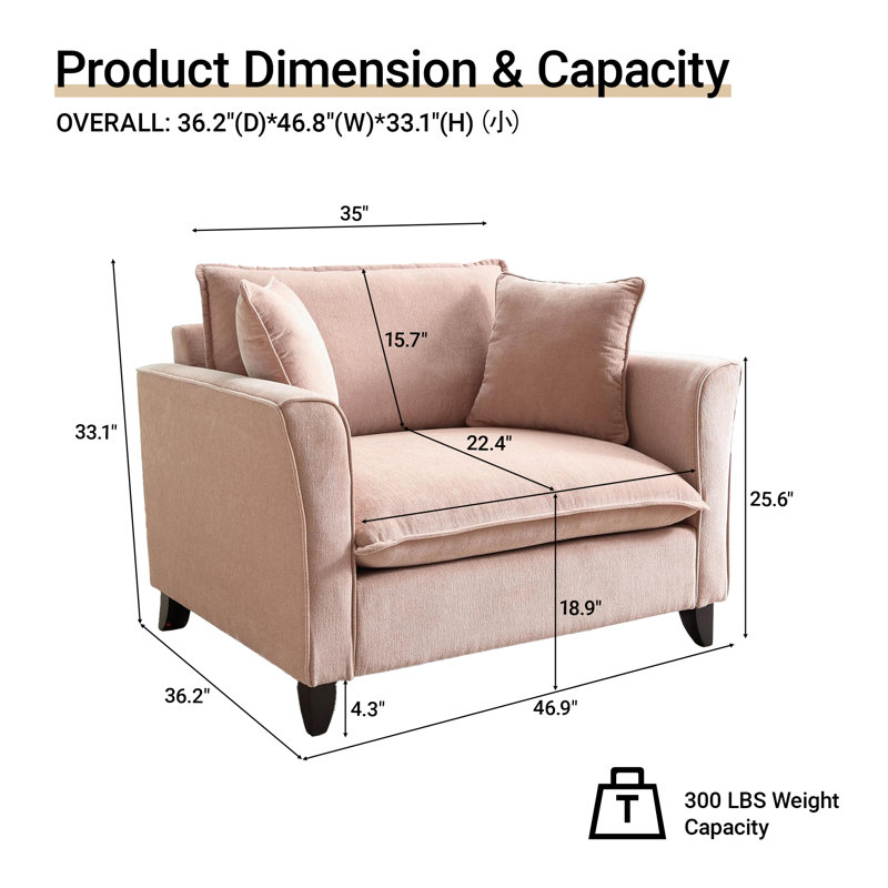 46.9" W Chenille Cloud Armchair Oversized Upholstered Single Sofa Chair With Pillows For Living Room Apartment Office