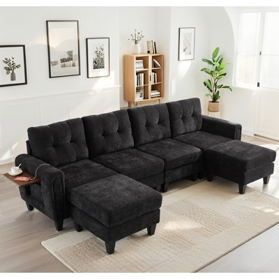 Modular Sectional Sofa, Dual Movable Ottomans & USB Ports