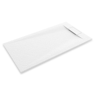 59 po. X 35 po. Base de douche blanche sans barrière avec drain réversible, antidérapante et conforme ADA