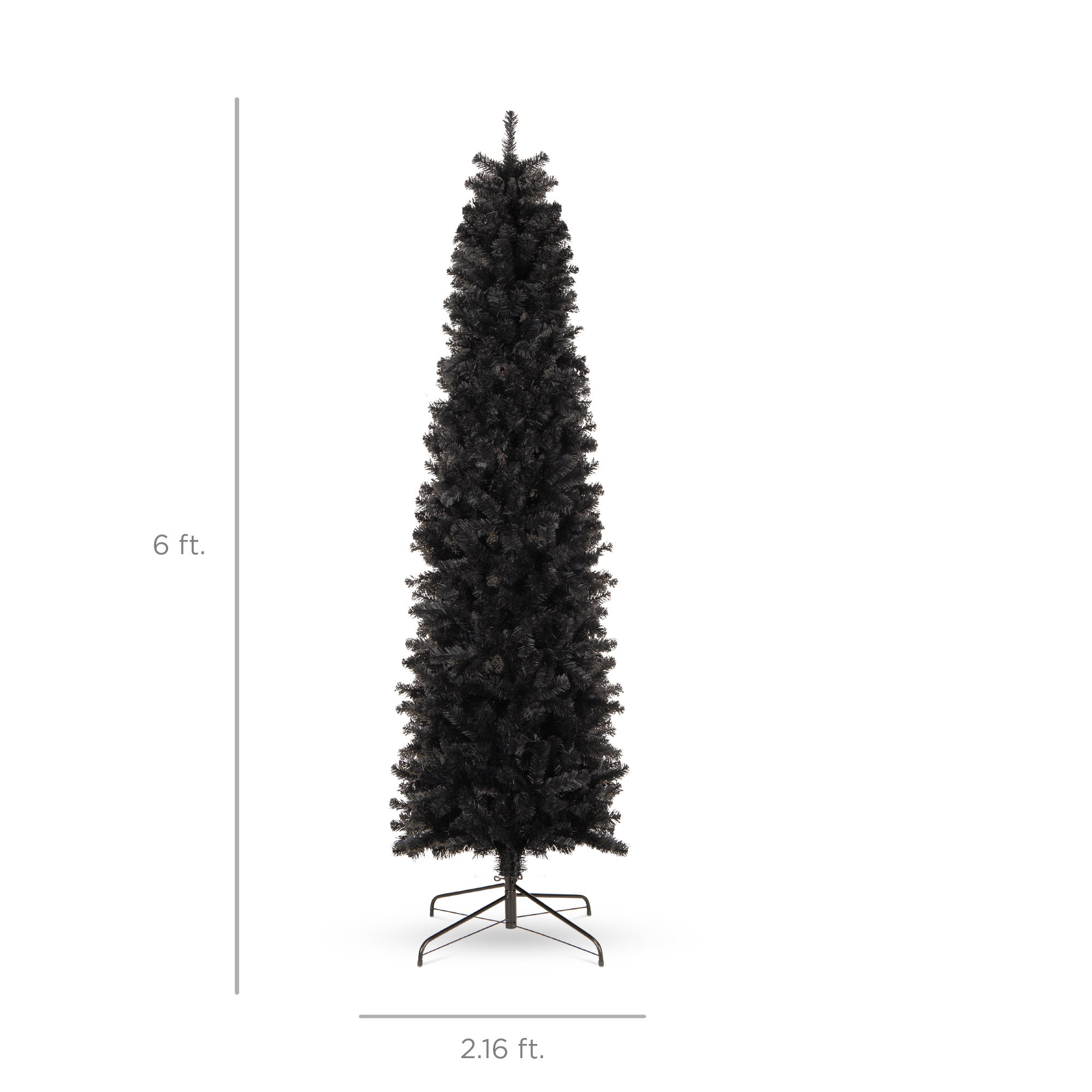 Black Artificial Fir Christmas Pencil Tree with Metal Base, 6ft