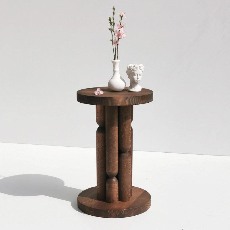 Élégante table d'appoint en hêtre et en bois de pin brun massif de 10,6 po x 16,5 po x 10,6 po | Conception moderne, corps de hêtre 100% durable, parfait pour le salon et la chambre à coucher | Solution élégante et fonctionnelle pour économiser de l'espace