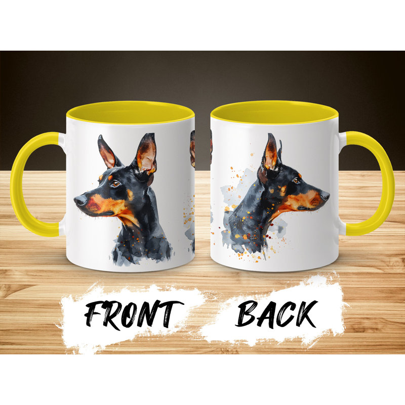 Unique Doberman Pinscher Art 11oz Coffee Mug, 2, Yellow