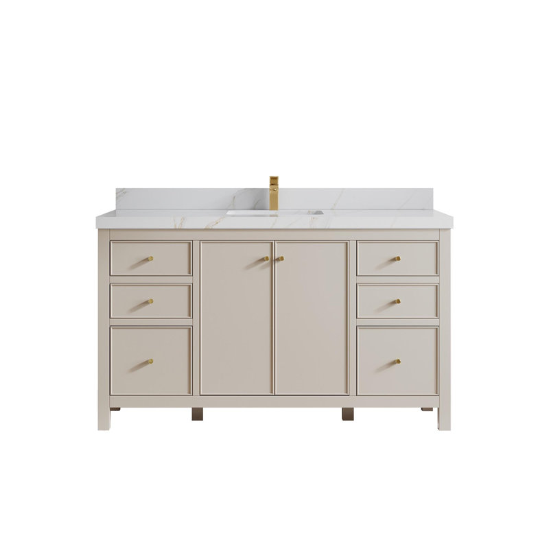 Meuble-lavabo simple 60 po avec plateau Chicago, Sienne Calacatta