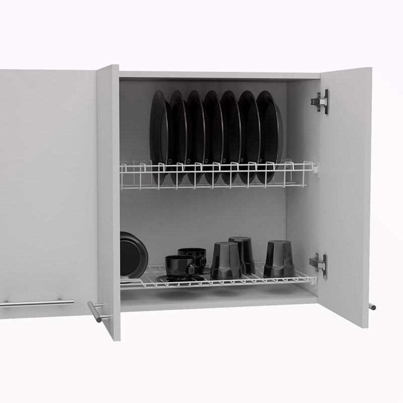 Armoire murale H 24 po, quatre portes, avec deux tablettes internes, plaque interne et rangement en verre, Blanc
