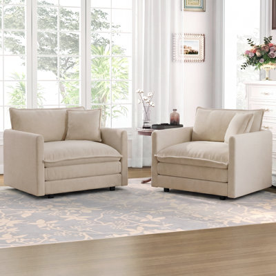 Ensemble de 2 fauteuils de salon rembourrés en chenille avec coussins décoratifs Chenille