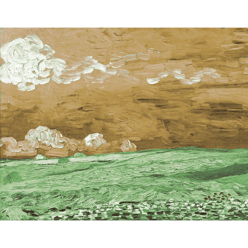 Décalcomanie murale amovible sous thunderclouds wheatfield de van gogh, H 14 po x l 18 po, Orange / Vert