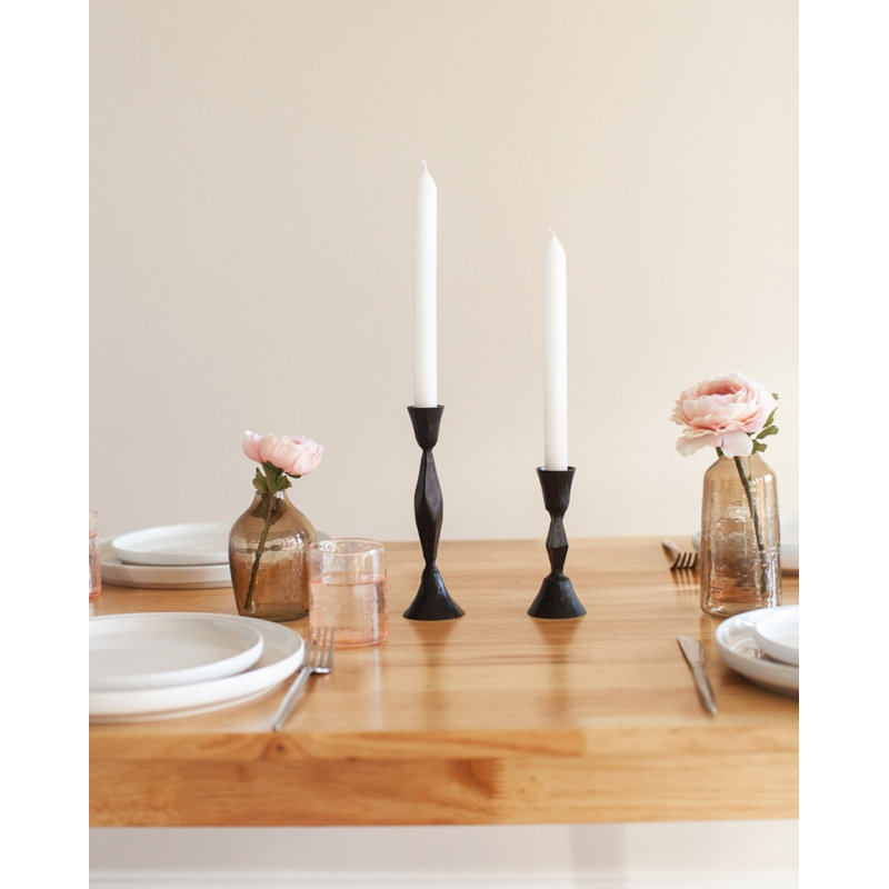 S/2 Low Diamond Candlestand - Brass finsih, Black, 5" H x 2" W x 2" D