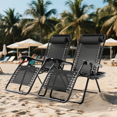 Adjustable Zero Gravity Lounge Chairs Detachable Tray & Headrest Pillows 330 Lb Capacity Foldable Patio Recliners For Beach Pool?? by Latitude Run