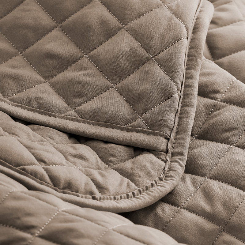 Taupe Diamond Stitched Microfiber Twin Quilt Set