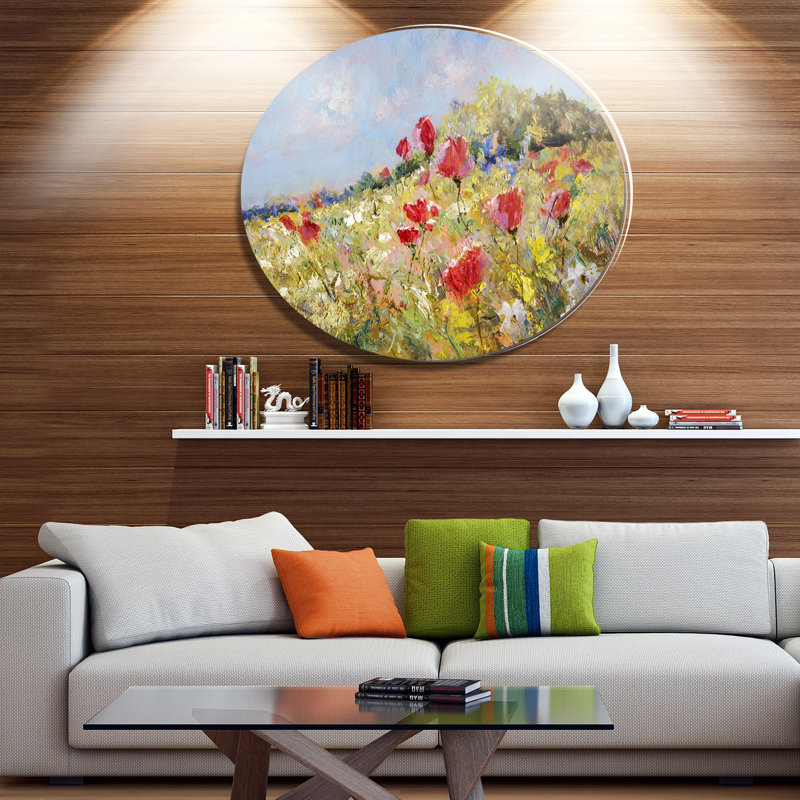 «Painted Poppies on Summer Meadow», reproduction de peinture à l'huile sur métal, H 23 po x l 23 po