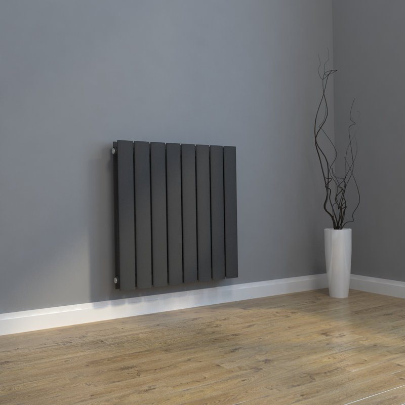 Reita Horizontal Designer Radiator, Grey, 63cm H x 61.6cm W x 6.5cm D