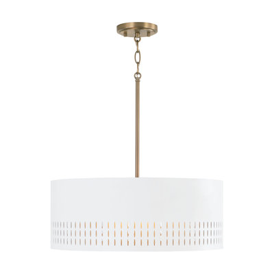 Luminaire suspendu tambour blanc et doré à 3 lumières