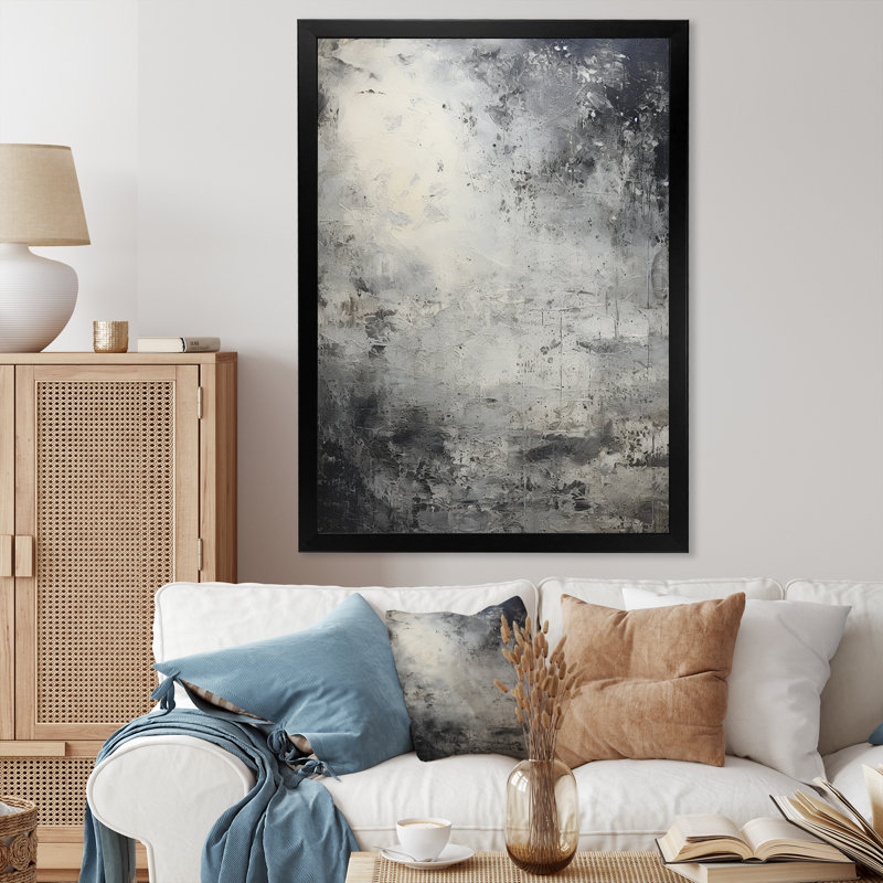Minimalisme gris, surface lunaire 4 - Tachisme, art mural, Cadre simple noir, H 20 po x l 12 po x P 1 po