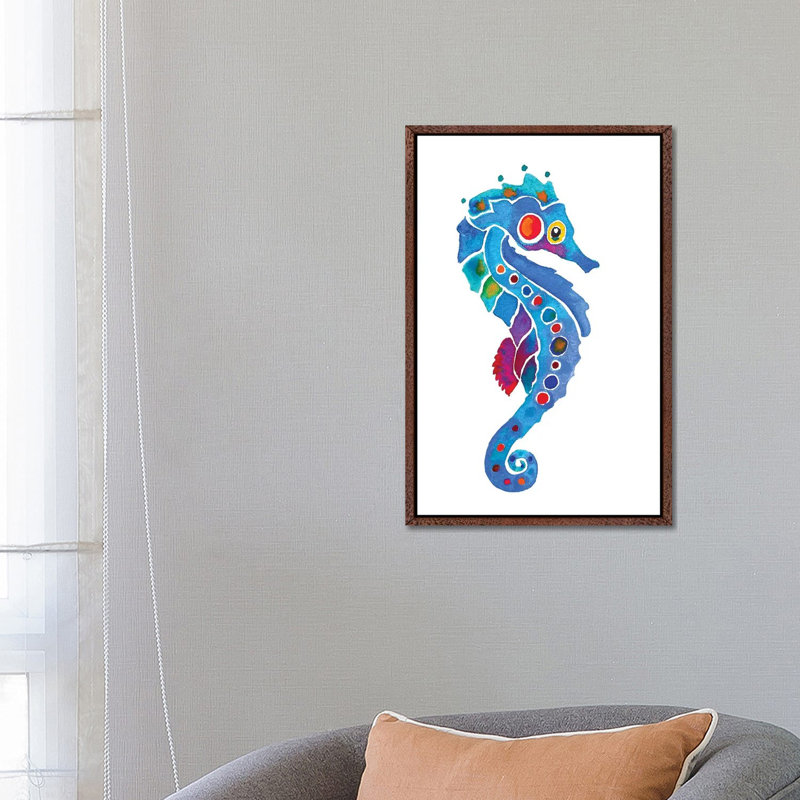 Seahorse II by Jo Lynch - Painting on Canvas, 66.04 cm H x 45.72 cm W, Classic Brown Wood Framed