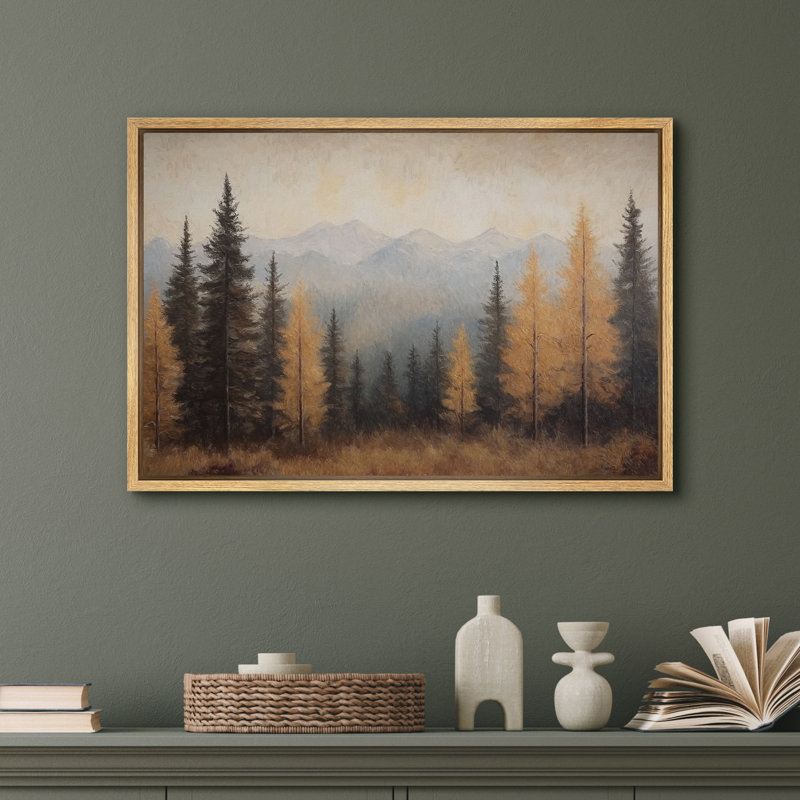 Impression sur toile Golden Forest Mountain, décor de paysage rustique chaleureux pour chalet ou bureau, H 24 po x l 36 po