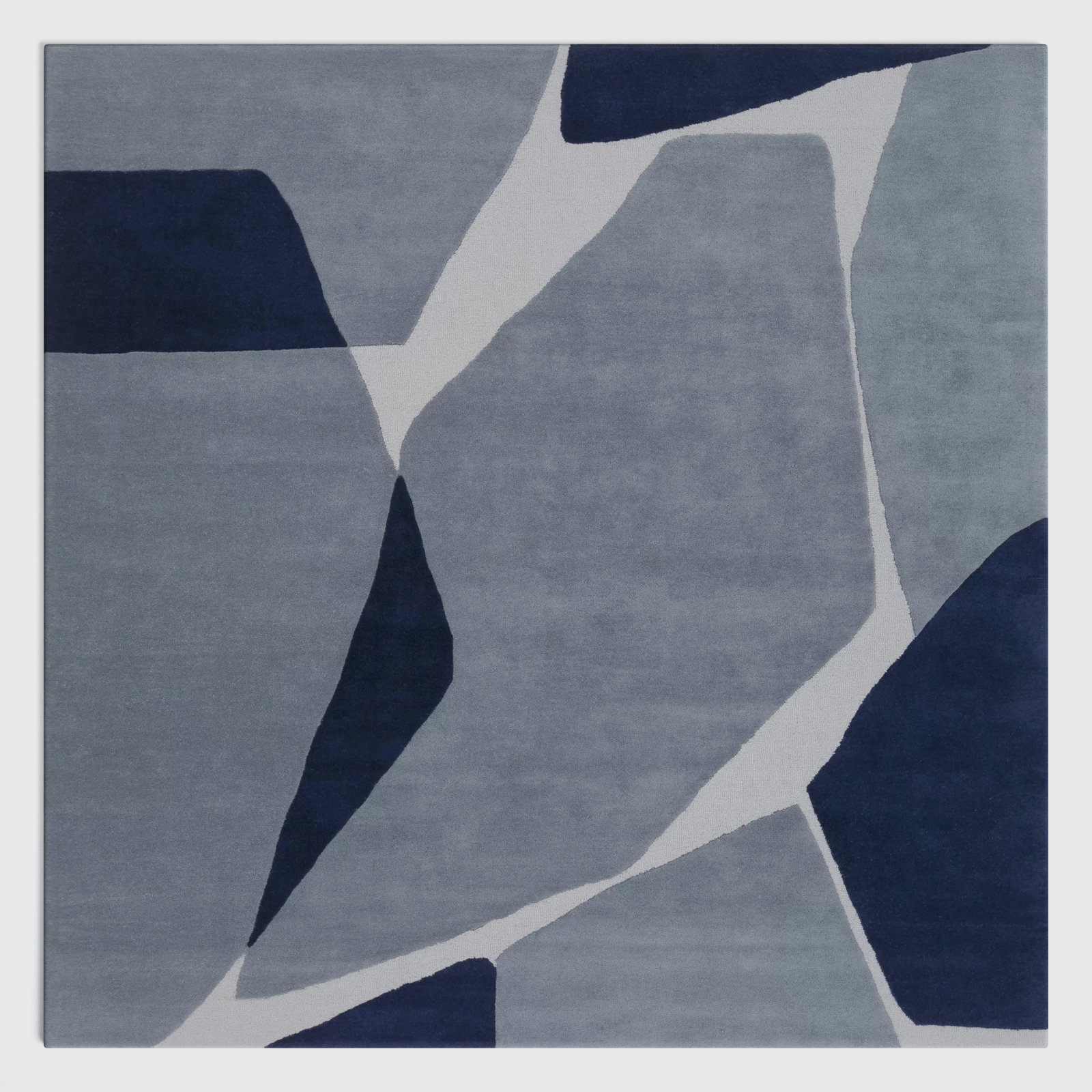 Light Blue Navy Hand-Tufted Abstract Wool Rug, Square 8'