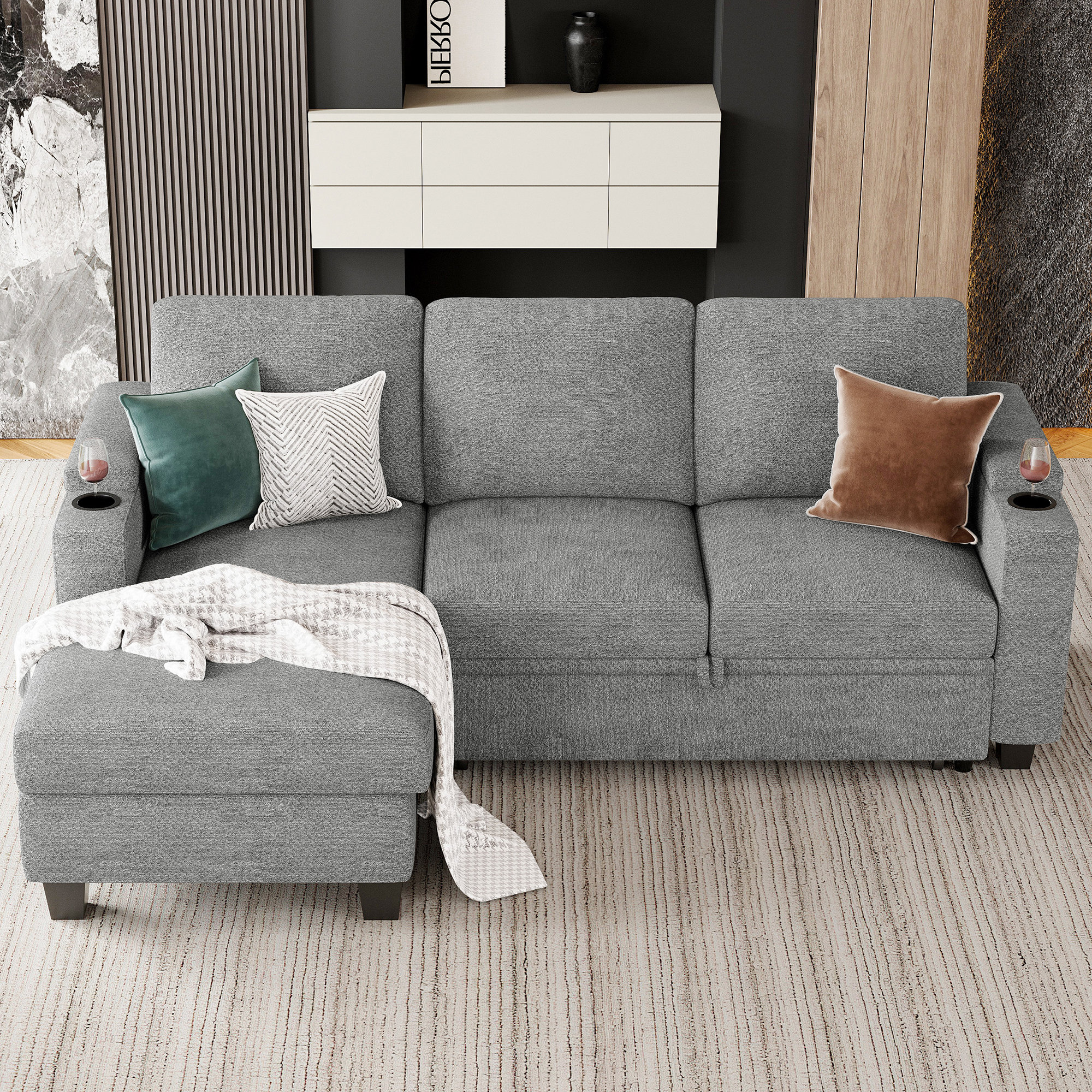 Latitude Run® Penelopa Bujesily Chenille Apartment Small L Shaped Sofa ...
