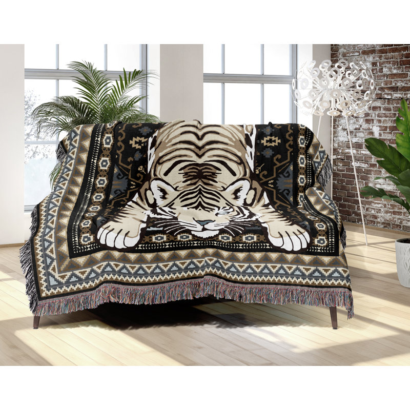 Jeté en mélange de coton Roy Tiger, Noir, L 80 po x l 60 po