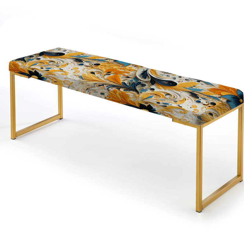 Tribal Fusion Marble Motif - Banc recouvert de marbre doré