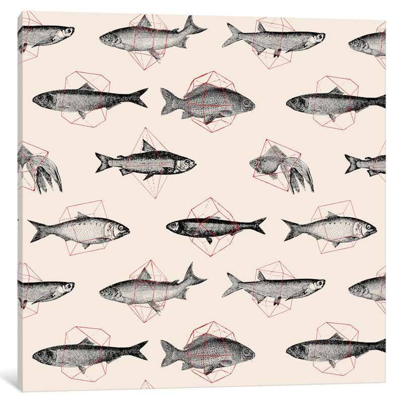 «Fishes in Geometrics I», impression sur toile tendue, H 12 po x l 12 po x P 0,75 po