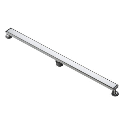 Caniveau de douche linéaire Kibi 48 pouces à carreler, en acier inoxydable 304, réversible, avec filtre à cheveux et pieds de nivellement.