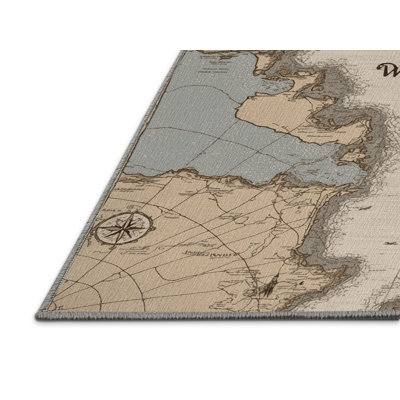 Washable Nautical Map Plus Coastal Area Rug